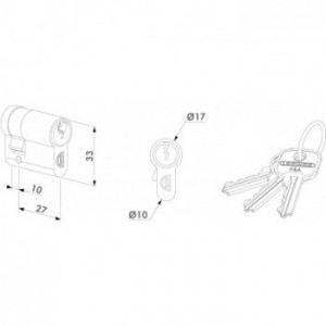 Demi cylindre européen 37mm de long avec 3 clés Locinox