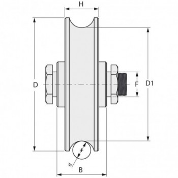 Galet (roue) pour portail Ø90mm - gorge 1 2 ronde (demi ronde) Ø20mm - axe à visser avec graisseur - 1 roulement à billes