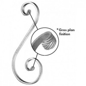 Volute non symétrique carré de 16x6mm -  H270- L110 - finition queue de carpe