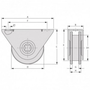 Galet (roue) pour portail Ø100mm - gorge en U - support à visser - 2 roulements à billes