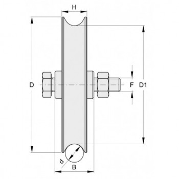 Galet (roue) pour portail INOX 304 Ø100mm - gorge 1 2 ronde (demi ronde) Ø16mm - axe à visser - 1 roulement à billes