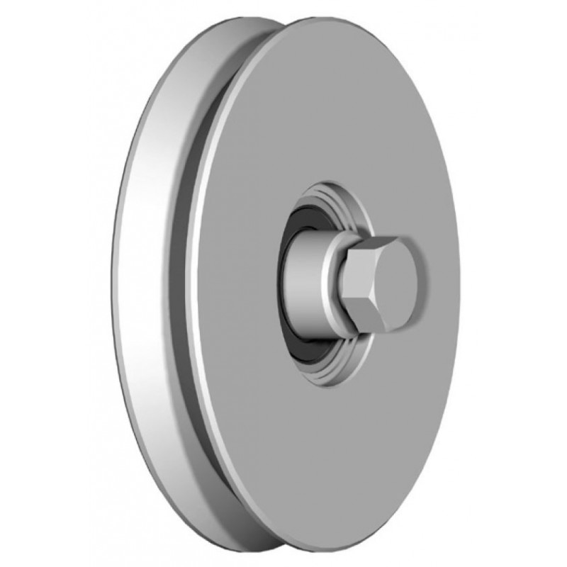 Galet (roue) pour portail INOX 304 Ø140mm - gorge en V - axe à visser - 2 roulements à billes