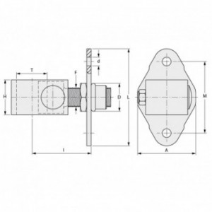 Gond sur platine réglables - 2 trous axe Ø 30 plaque 100x60