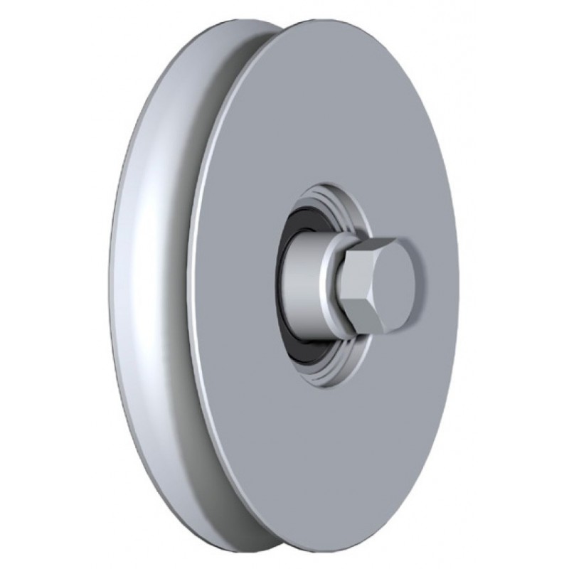 Galet (roue) pour portail INOX 304 Ø160mm - gorge 1 2 ronde (demi ronde) Ø16mm - axe à visser - 1 roulement à billes