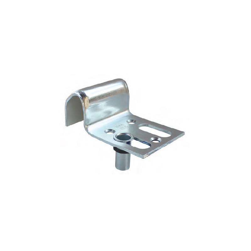 Sabot de portail pivotant à visser - Hauteur 40mm, profondeur 140mm, largeur 100mm - lumière 50x20mm avec douille, trous ø7mm