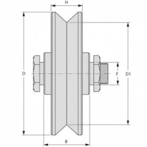 Galet (roue) pour portail Ø300mm - gorge en V - axe à visser avec graisseur - 2 roulements à billes