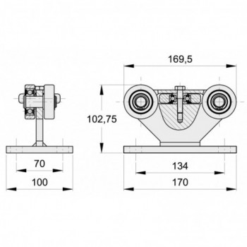 Chariot pour portail autoportant pour les rails de série P53 FAC - double réglage - Inox 304 - 1x pièce
