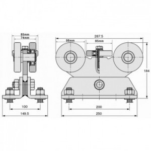 Chariot pour portail autoportant pour les rails de série P100 FAC - double réglage - acier galvanisé - 1x pièce