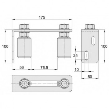 Plaque de guidage pour portail coulissant à visser - réglable - avec 2 olives ø40mm