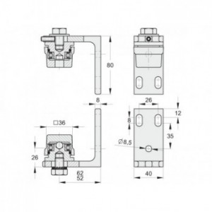 Ensemble de pivots haut et bas sur roulement à souder pour tube de 40x40mm - sur platine à visser - pour portail pivotant