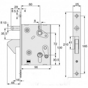 Serrure à crochet pour portail coulissant - pène rentrant - grand modèle - avec gâche et cylindre européen de 53mm, 3 clés