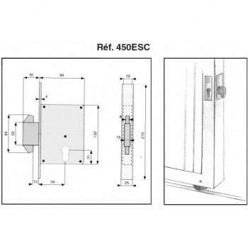 Serrure à double crochet pour portail coulissant - grand modèle - vendu sans cylindre