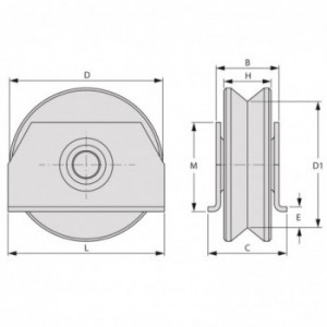 Galet (roue) pour portail Ø100mm - gorge en V - grandes flasques à souder - 1 roulement à billes