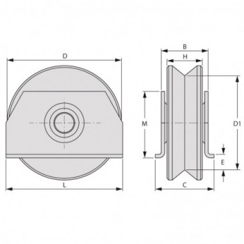Galet (roue) pour portail Ø120mm - gorge en V - grandes flasques à souder - 2 roulements à billes