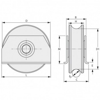 Galet (roue) pour portail Ø120mm - gorge 1 2 ronde (demi ronde) Ø20mm - grandes flasques à souder - 2 roulements à billes