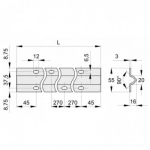 Rail à visser percé - gorge en V - larg 55 mm - 3 m