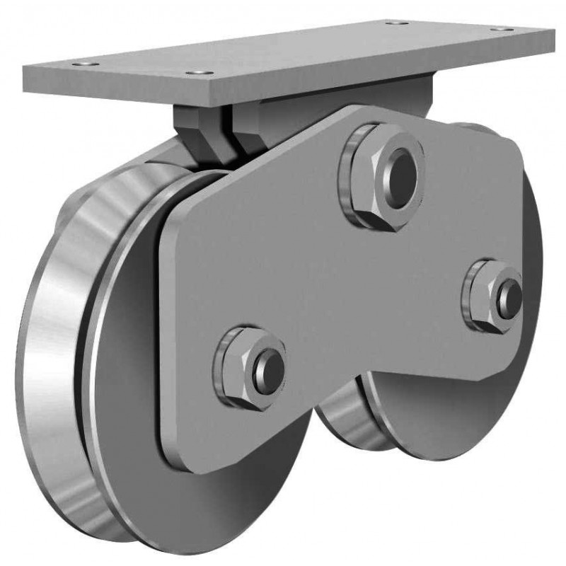 Chariot 2 roues gorge en V ø120 sur platine 200x70 ( 2)