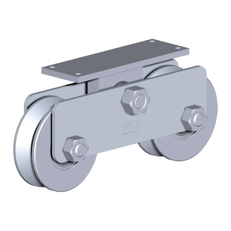 Chariot 2 roues gorge en V ø88mm sur platine 150x50 ( 2)