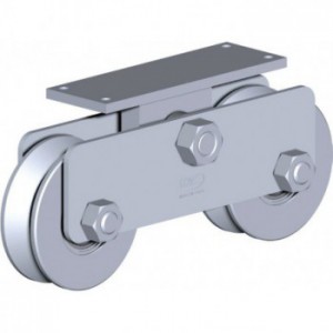 Chariot 2 roues gorge en V ø88mm sur platine 150x50 ( 2)