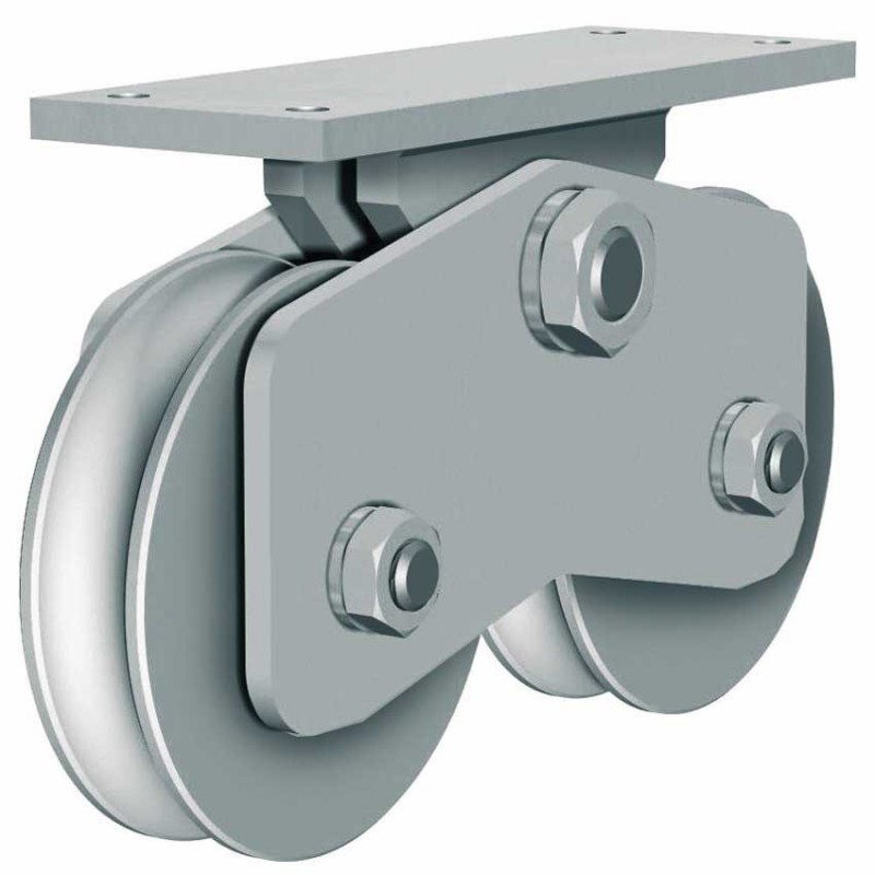 Chariot 2 roues Ø160 sur platine 200x70 mm pour portails coulissants industriels