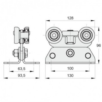 Chariot pour portail autoportant pour les rails de série P44 FAC - double réglage - acier galvanisé - 1x pièce