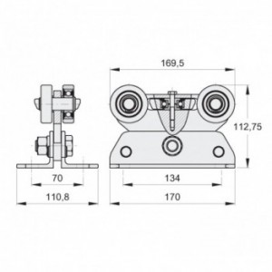 Chariot pour portail autoportant pour les rails de série P53 FAC - double réglage - acier galvanisé - 1x pièce