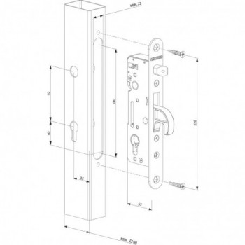 Serrure à encastrer Locinox hybride à crochet pour bois & metal - pour profil 60mm et plus