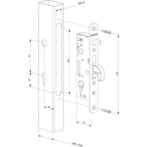 Serrure à encastrer Locinox hybride à crochet pour bois & metal - pour profil 60mm et plus