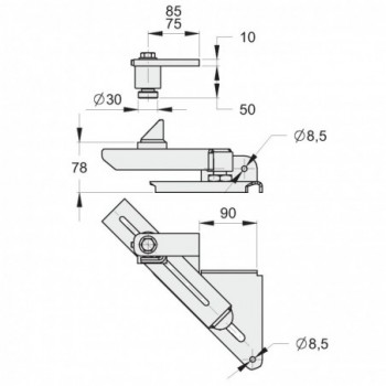 Gond pour portail pivotant - régulateur de pente - porte de gauche