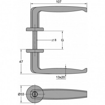 Poignée en alliage CHROMEE pour ep. 40÷50 mm