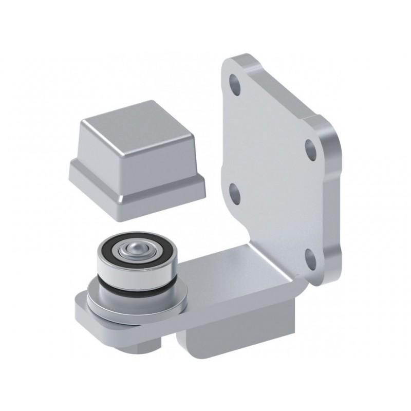 Charnière inférieure réglable avec roulement pour section carrée et platine à 4 trous à visser