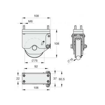 Roue gorge ronde ø16mm AMORTIE - à ressort - non-pivotante - pour portail sectionnel à angle - Radius FAC