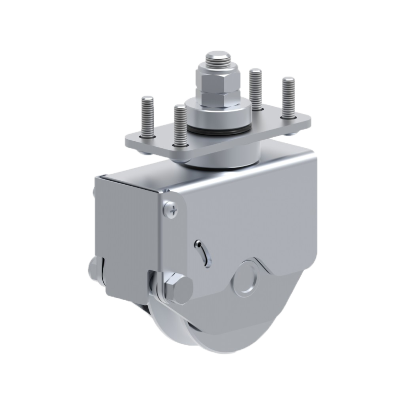 Roue gorge ronde ø16mm à rotule AMORTIE - à ressort - pivotante - pour portail sectionnel à angle - Radius FAC