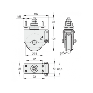 Roue gorge ronde ø16mm à rotule AMORTIE - à ressort - pivotante - pour portail sectionnel à angle - Radius FAC