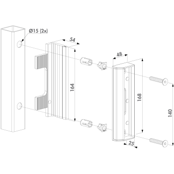 Gâche standard Locinox - aluminium brut -Fixation Quickfix - pour tube 40mm+
