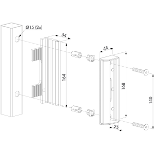 Gâche standard Locinox - aluminium brut -Fixation Quickfix - pour tube 40mm+