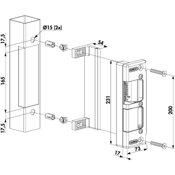 Gâche électrique à EMISSION réversible pour serrure hybrid   12VCC+12VCA (Couleur : Noir)