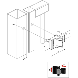 Charnière compact 180° PUMA - à visser - GRISE  porte de 1m et 60kg max - vendu à l'unité