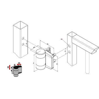 Charnière 180° à double roulement réglable , RAL gris