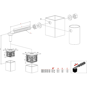Gond M16 pour Portillons - Tige filetée 160mm - acier galvanisé - Bouchon renforcé en aluminium - Pour profil de 50mm - Locin