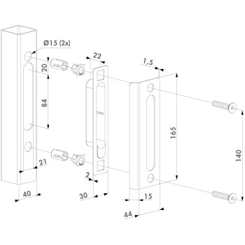 Gâche à encastrer rampant noire pour profil de 50mm (en remplacement voir SPKZ40QF9005)