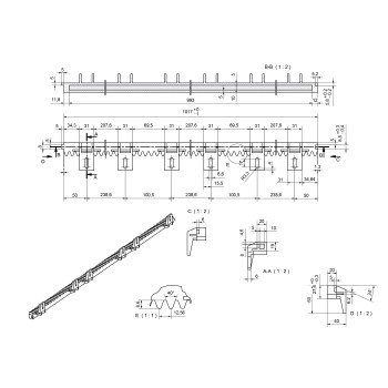 Crémaillère PVC noire, longueur 1m, 6 fixations hautes