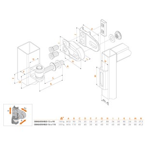Charnière 180° avec système anti-dégondage - Oreille en U et plaque à souder en acier brut (B) avec M16 Boulon à oeil 110 