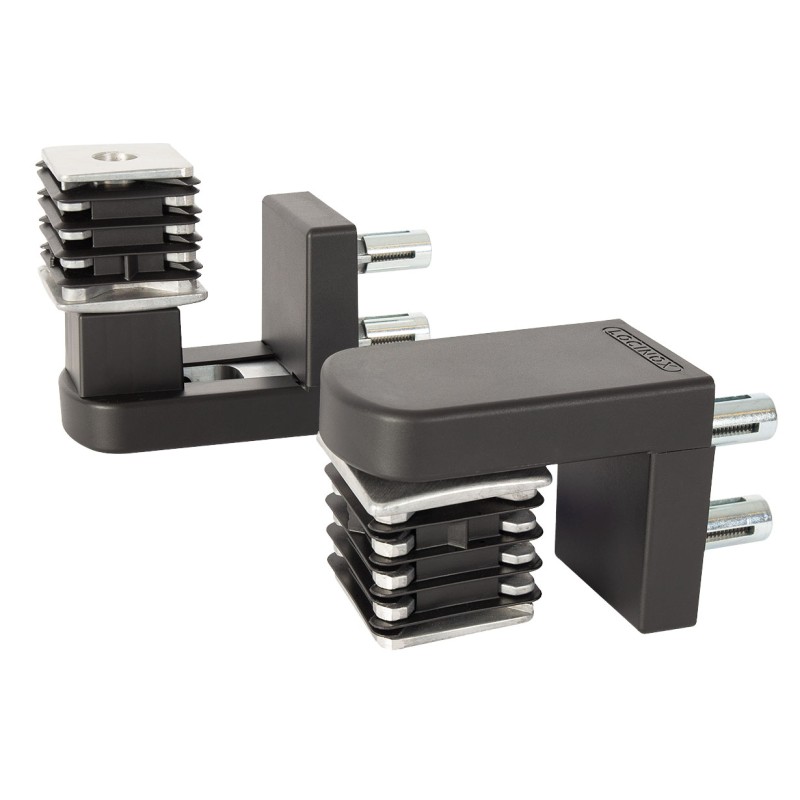 Charnière 90° compacte et bidirectionnelle, interchangeable avec le ferme-portail INTERIO