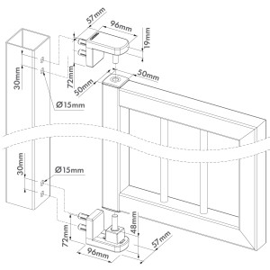 Charnière 90° compacte et bidirectionnelle, interchangeable avec le ferme-portail INTERIO