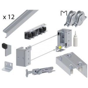 Kit pour portail coulissant télescopique multi-vantaux - ouverture max 12m de passage - rail et roue gorge en V ø100mm