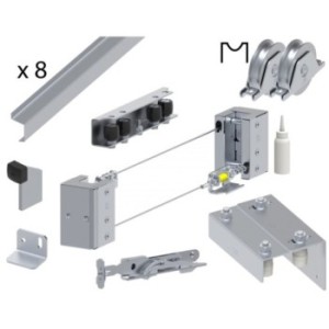 Kit pour portail coulissant télescopique 3-vantaux - ouv. max 6m de passage -  roue gorge ronde 20mm ø90mm
