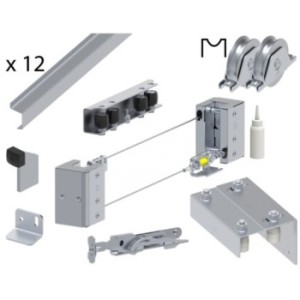 Kit pour portail coulissant télescopique multi-vantaux - ouverture max 12m de passage - rail et roue gorge ronde ø100mm