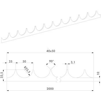 Bordure défensive en acier brut Locinox - 33,5mm de hauteur, 2000 mm de longueur, 3mm d'épaisseur