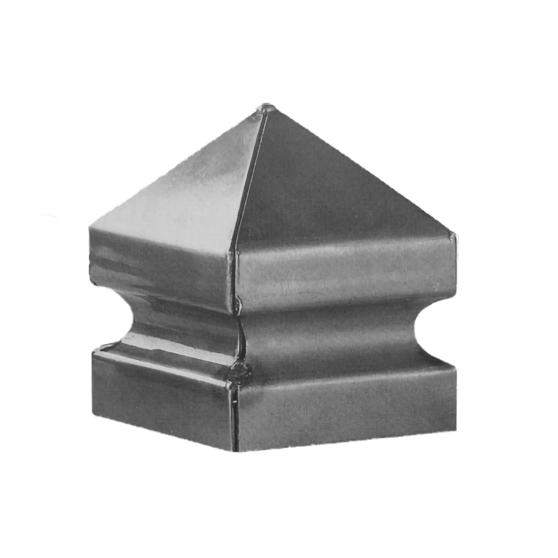 Chapeau carré meulé avec bords - acier brut - 80x80mm - hauteur 130mm